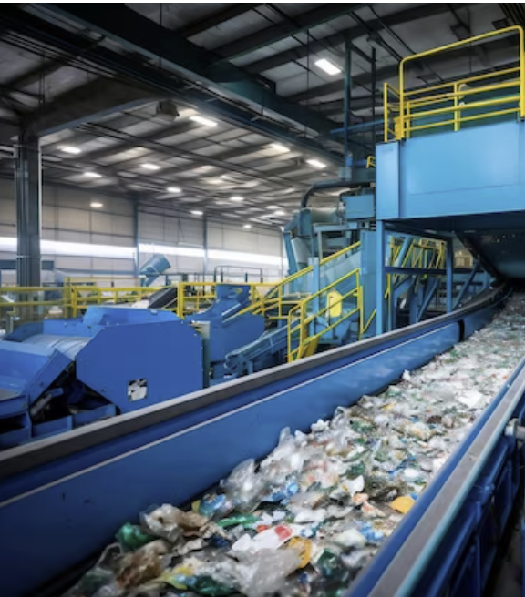 Tapis roulant dans une usine de recyclage de déchets